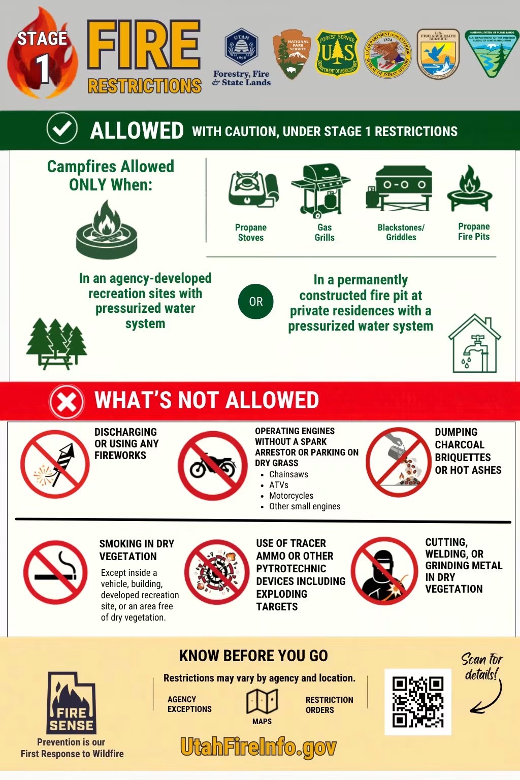 Infographic showing fire restrictions listed in the link within the announcement