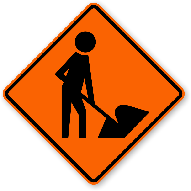 Man digging dirt constructin sign